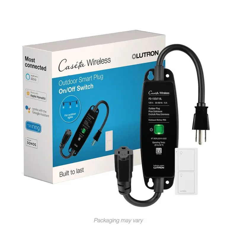 Caseta Weatherproof Outdoor Smart Plug – Includes Pico Remote For Landscape Lighting 1