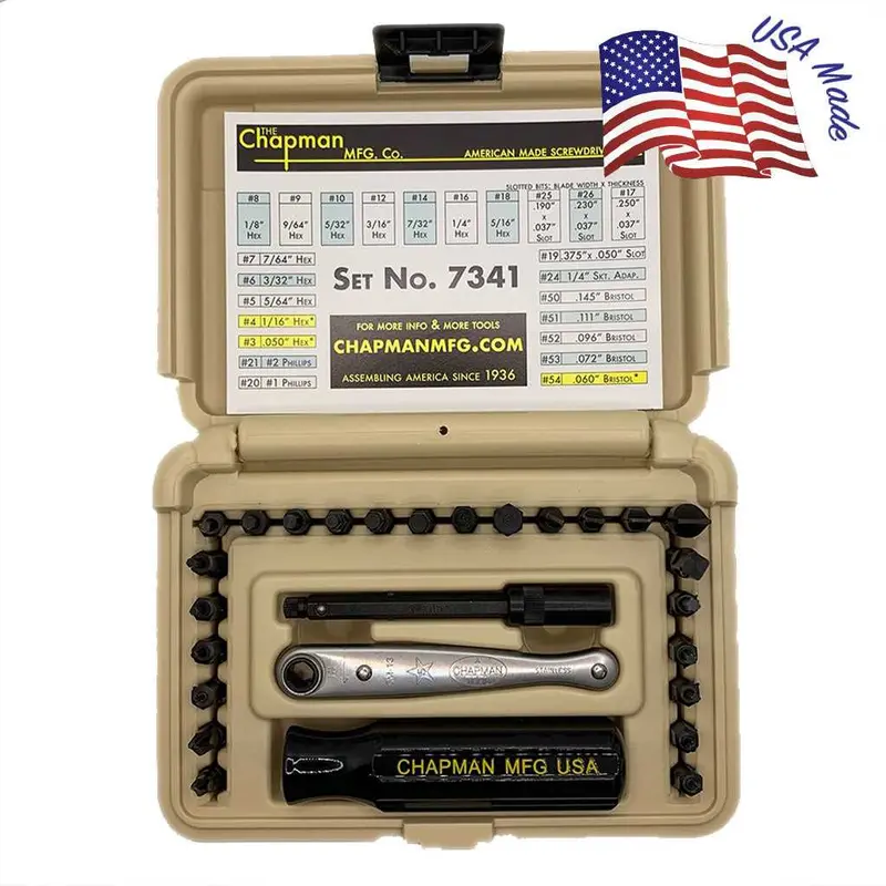 Chapman 7341 Dual-Tip Screwdriver Set (Standard + Bristol/6-Spline) – Desert Tan Handle 1