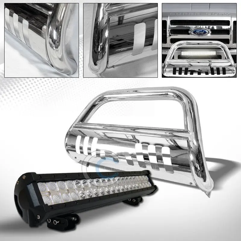 Chrome Bull Bar Bumper Grille Guard With 120W Cree Led Fog Lights For 2005–2007 Ford F-250/F-350 1