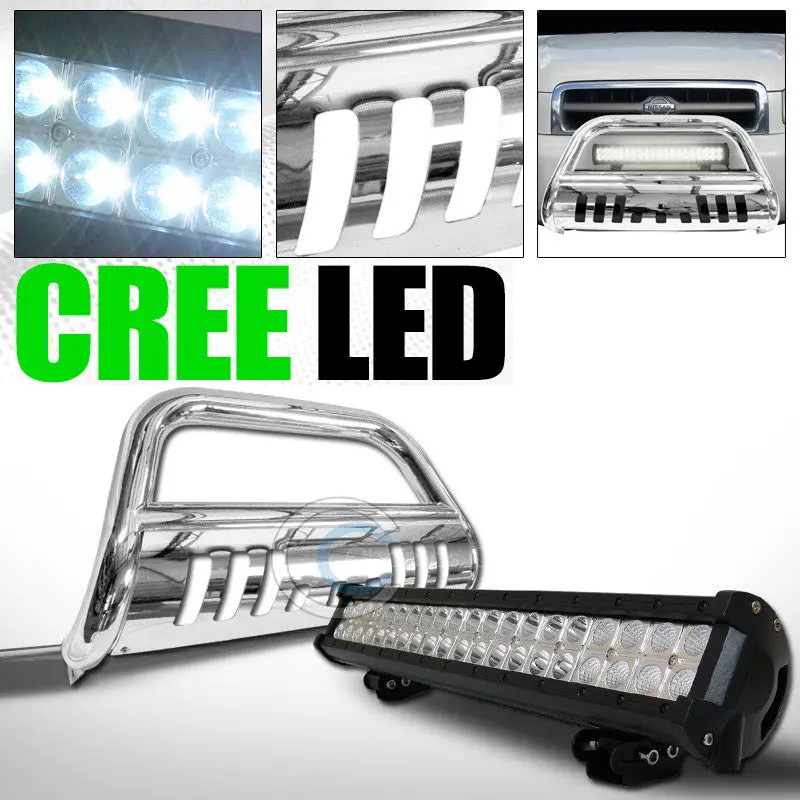 Chrome Bull Bar Bumper Guard With Integrated 120W Cree Led Fog Lights – Fits 1999+ Nissan Pathfinder 1