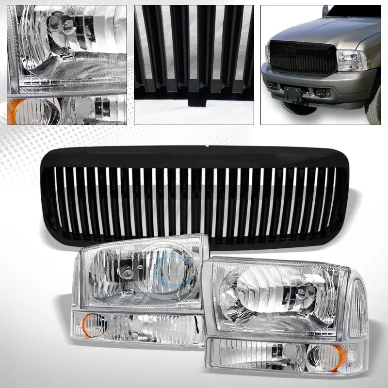 Chrome Corner Headlights With Amber Drls And Black Vertical Grille For 1999–2004 F-250/F-350 Super Duty 1