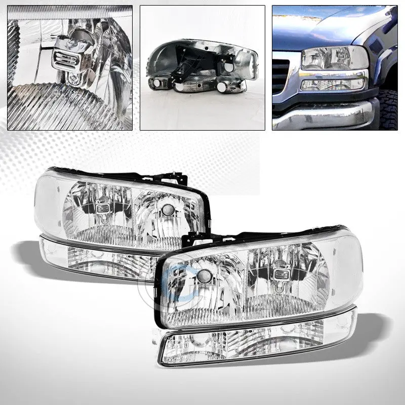 Chrome Crystal Headlight Kit With Bumper Signal Lamps For 1999–2006 Gmc Sierra & 2000+ Yukon 1