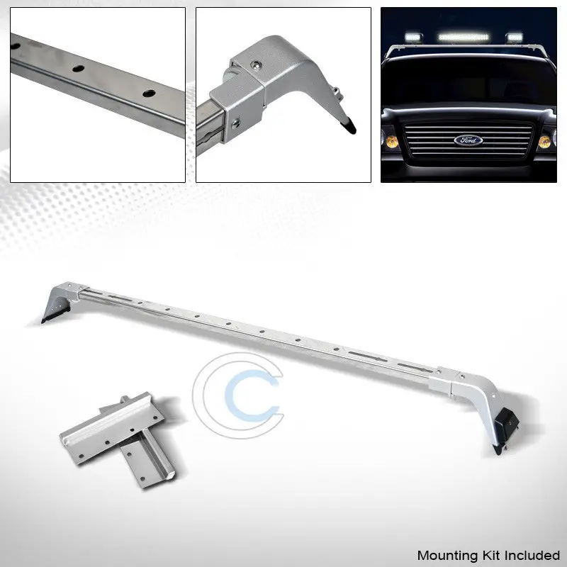 Chrome-Silver Deluxe Rota-Style Light Bar And Lamp Mount With Roof Gutter Rack Brackets (Model 223411) 1