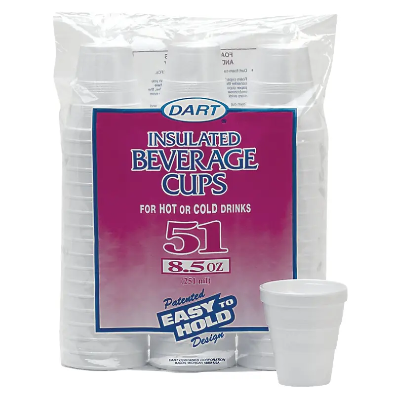 Dart 8.5 Oz Insulated Foam Beverage Cups – Pack Of 51 Disposable Cups 1