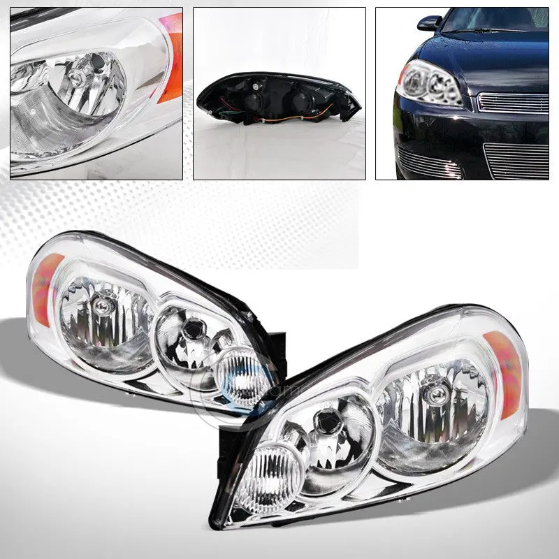 Factory Chrome Crystal Headlight Kit With Amber Turn Signals For 2006–2016 Chevrolet Impala & Monte Carlo 1