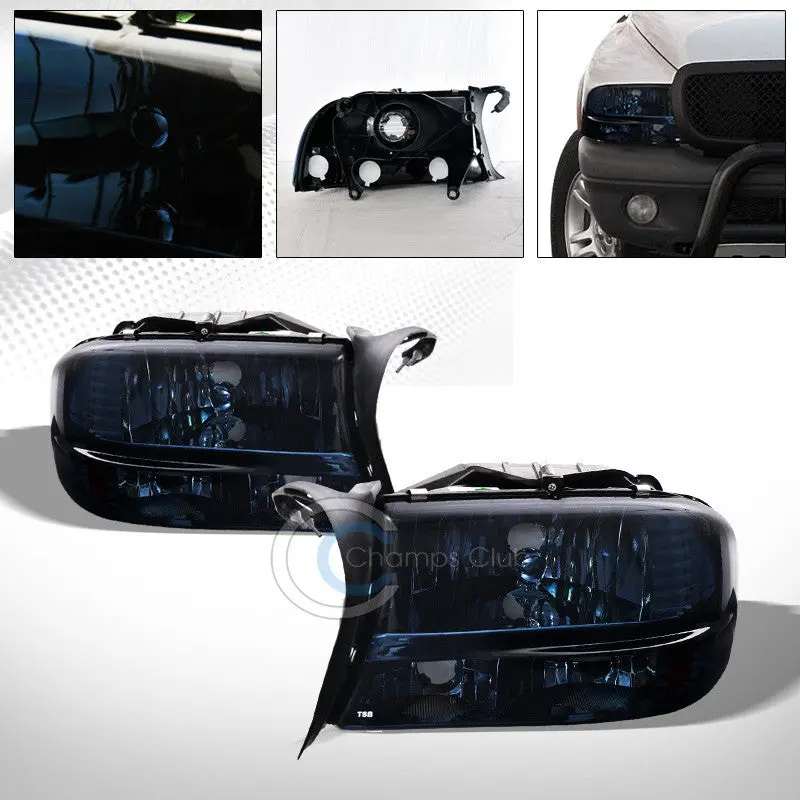 Factory-Style Blue-Tinted Smoke Headlights With Amber Bumper Turn Signals For 1997–2004 Dodge Dakota & Durango 1