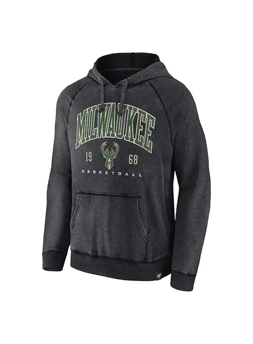 Fanatics Terry Washed Black Milwaukee Bucks Hoodie 1