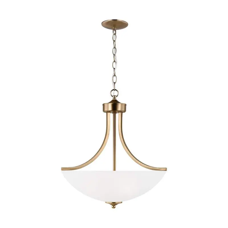 Geary 3-Light Satin Brass Pendant With Etched Glass Shades – Traditional Meets Contemporary Design 1