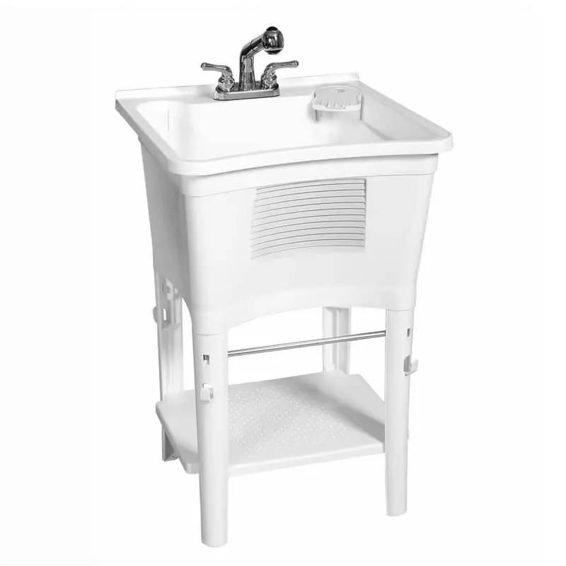 Glacier Bay 24-Inch Freestanding Laundry Tub — 20-Gallon Capacity, White Finish With Chrome Non-Metallic Pull-Out Faucet 1