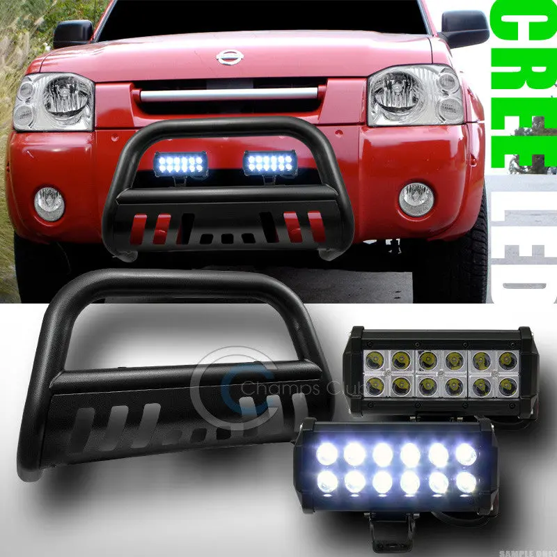 Hammered Black Bull Bar Grill Guard With 36W Cree Led Fog Lights – Compatible With 2001–2004 Nissan Frontier 1