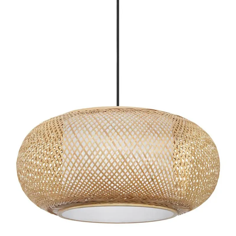 Hampton Bay Bayneswood Natural Cane Pendant – 60W Single-Light Design With Black Trim 1