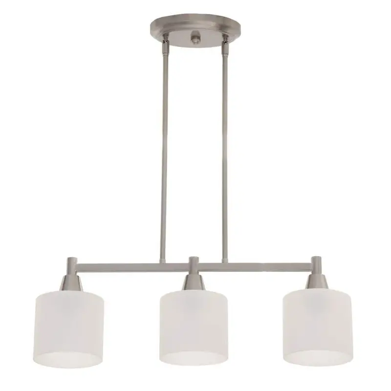 Hampton Bay Oron 3-Light Brushed Steel Island Pendant With White Glass Shades 1