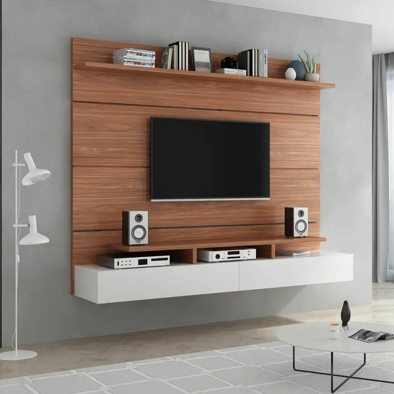 Harper & Bright Designs Natural Wood Floating Entertainment Center For Tvs Up To 80 Inches 1