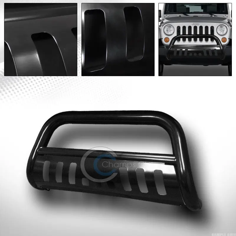 Heavy-Duty Black Bull Bar Brush Guard With Grille Protection For 2007–2009 Jeep Wrangler Jk 1