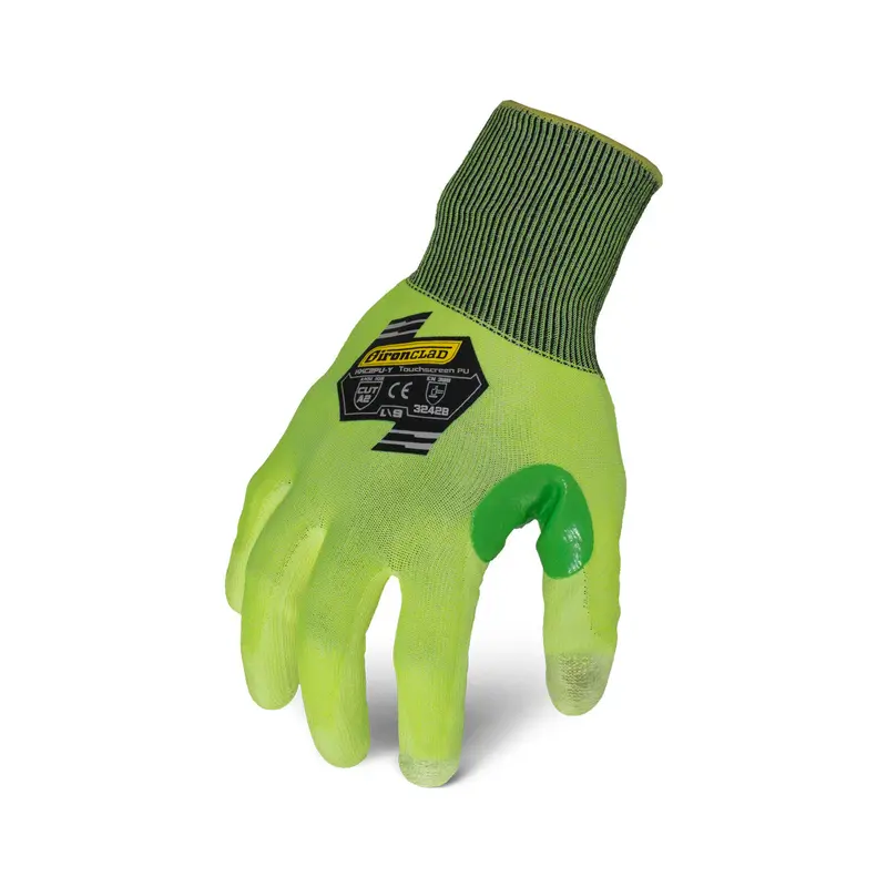 Iron Clad Kkc2Pu-Y Knit A2 Hppe Pu-Coated Touch Glove With Hi-Visibility Design 1
