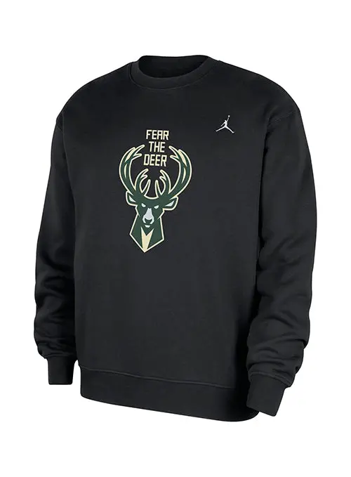 Jordan Fear The Deer Crewneck Sweatshirt – Milwaukee Bucks Comfort Fit Apparel 1