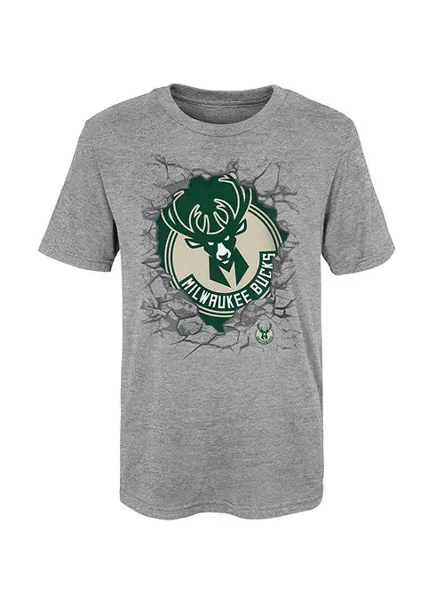 Juvenile Breakthrough Gray Milwaukee Bucks Crewneck Tee 1