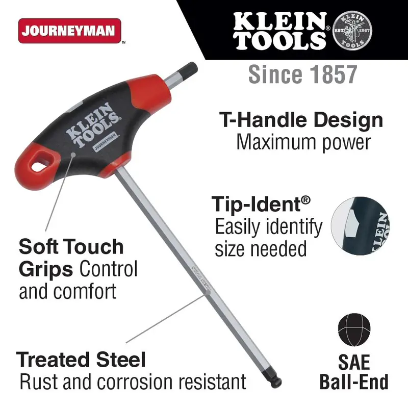 Klein Tools 5/16" Ball-End Hex T-Handle Wrench – Journeyman Series, 6" Length 1