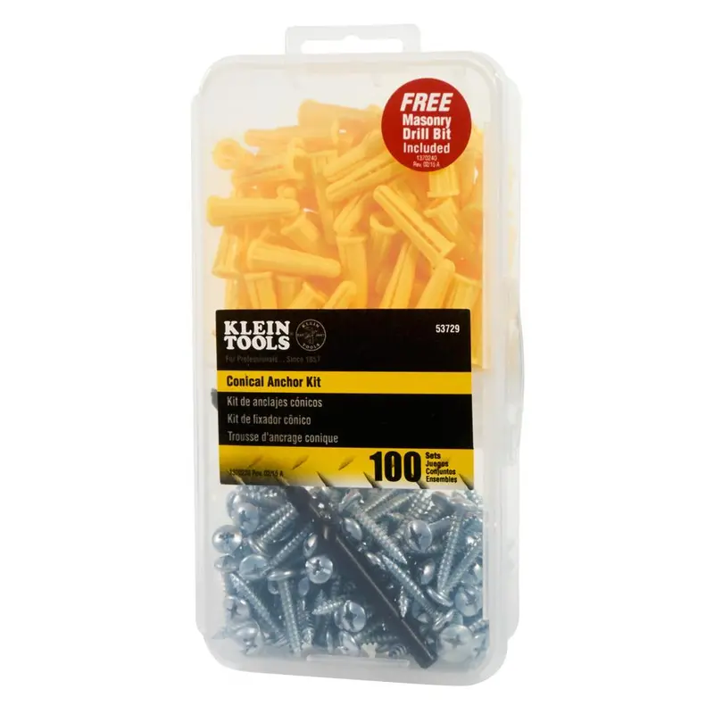 Klein Tools 53729 Conical Anchor Kit — 100-Piece Fastening Solution 1