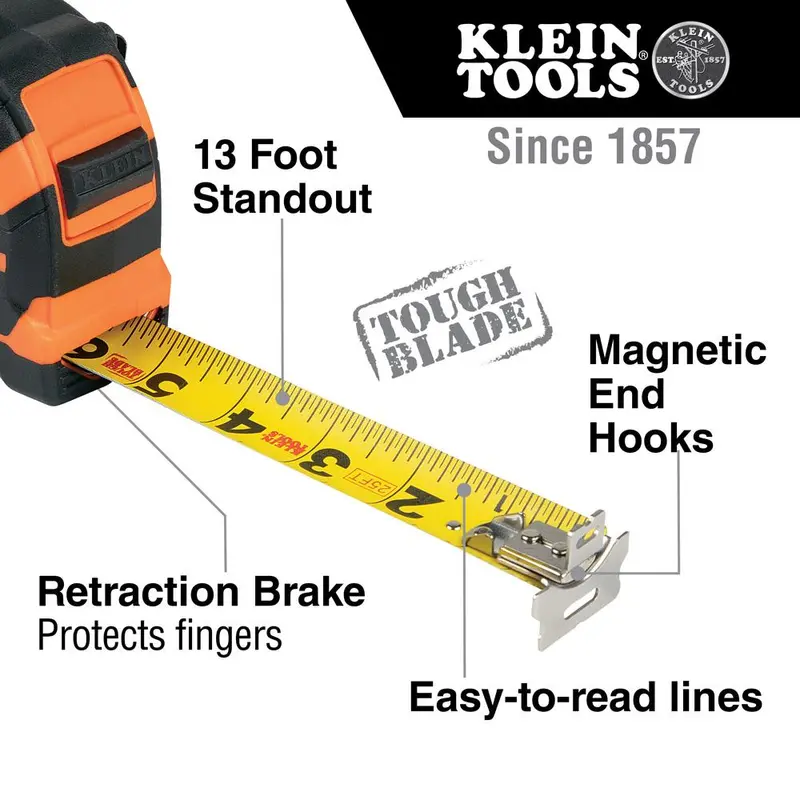 Klein Tools 9225 Magnetic Double-Hook Tape Measure – 25-Foot Retractable Design 1