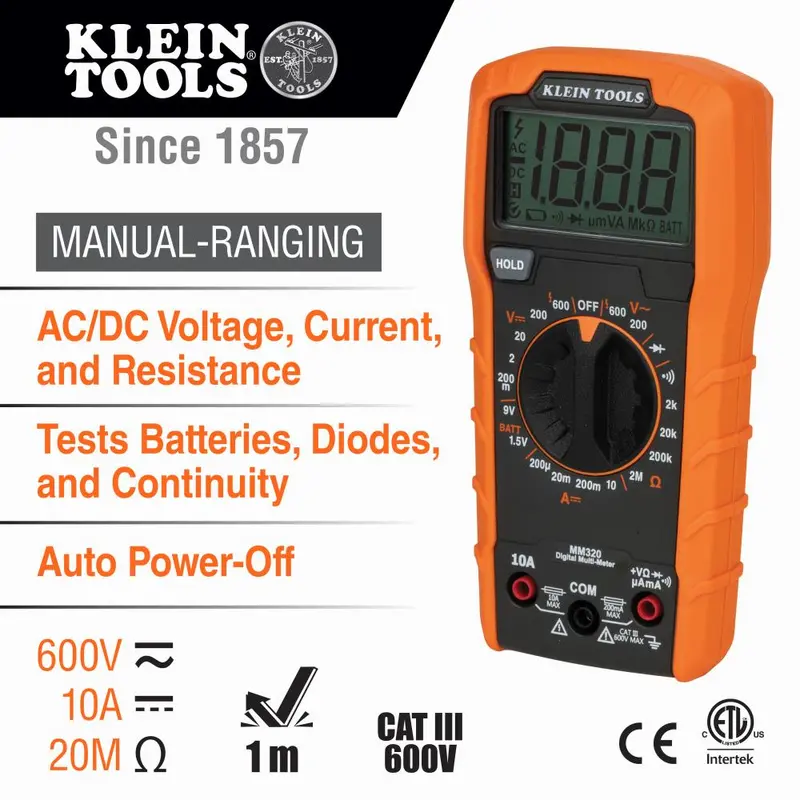 Klein Tools Mm320Kit Digital Multimeter & Electrical Testing Kit 1