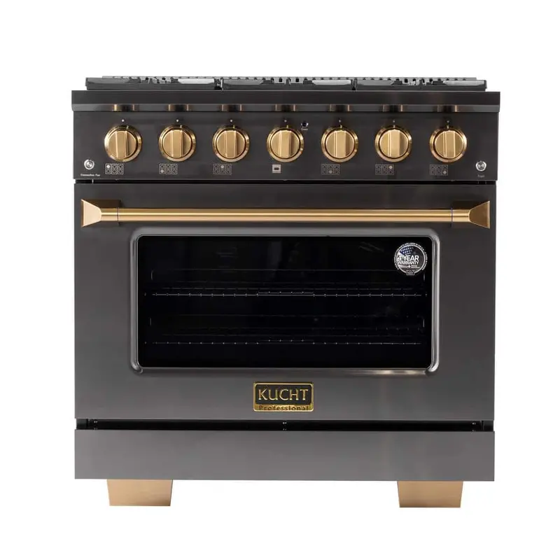 Kucht Gemstone Professional 36-Inch Natural Gas Dual Fuel Range – 5.2 Cu. Ft. Convection Oven, Titanium Stainless Steel 1