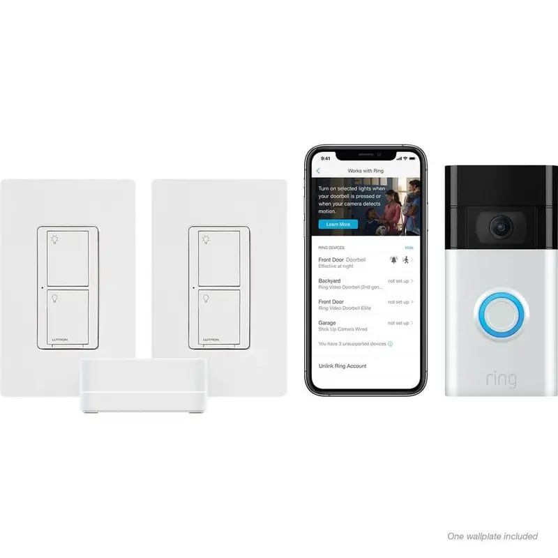 Lutron Caseta 2-Pack Smart Switch Kit With Ring 1080P Video Doorbell (2020 Edition) 1