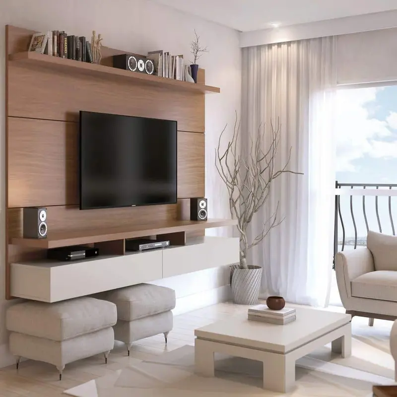 Manhattan Comfort City 87-Inch Off-White & Maple Cream Floating Entertainment Center – Wall-Mountable, Fits Tvs Up To 80 Inches 1