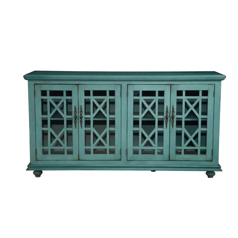 Martin Svensson Home Teal Glass Entertainment Stand – 65-Inch Tv Capacity With Integrated Cable Management 1