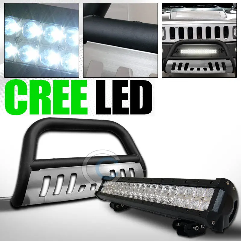 Matte Black Bull Bar Grille Guard With Skid Plate And 120W Cree Led Fog Lights For 2005–2010 Hummer H3/H3T 1