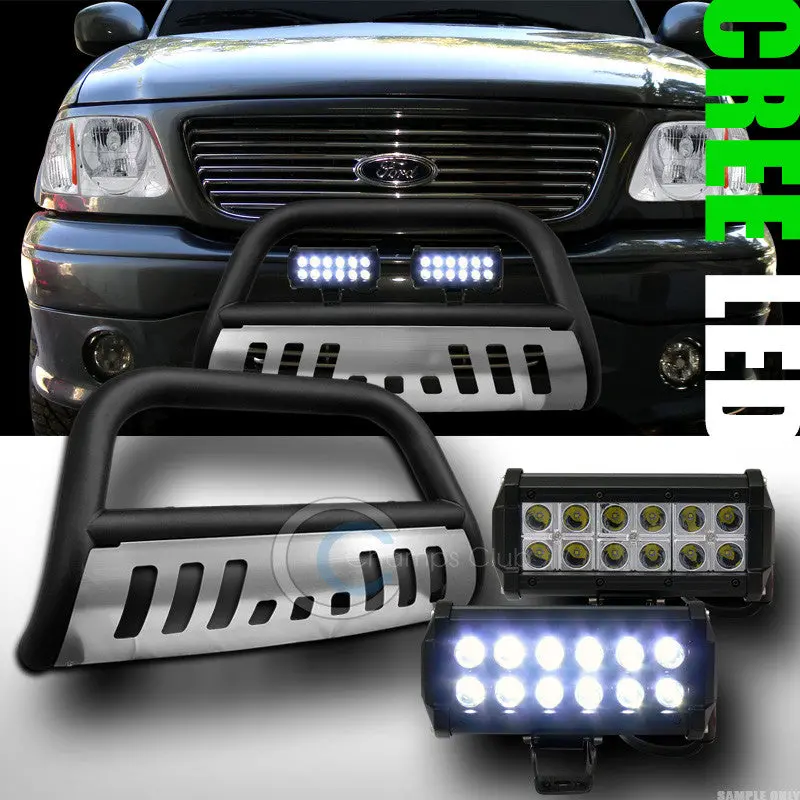 Matte Black Bull Bar Guard With Skid Plate & 36W Cree Led Fog Lights For 1997–2003 Ford F-150 & Expedition 1