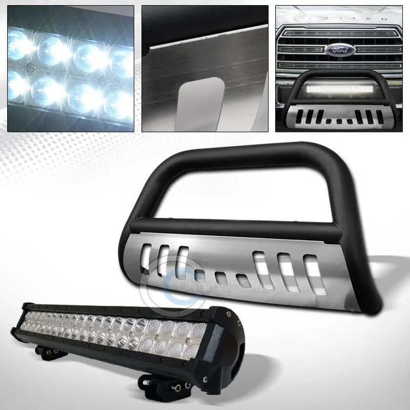 Matte Black Bull Bar With Skid Plate & 120W Cree Led Fog Lights – Compatible With 2015–2016 Ford F-150 1