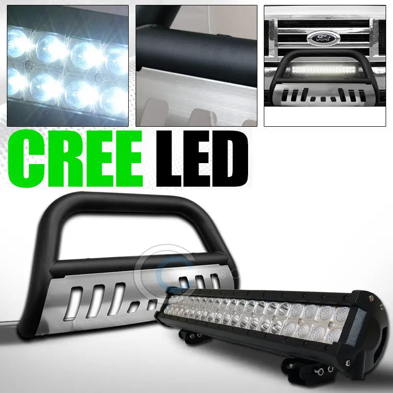 Matte Black Bull Bar With Skid Plate And 120W Cree Led Fog Lights For 2008–2011 Ford E150/E250/E350 Van 1