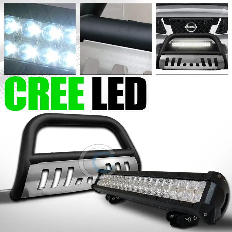 Matte Black Bull Bar With Skid Protection And 120W Cree Led Fog Lights – 2008+ Nissan Pathfinder 1
