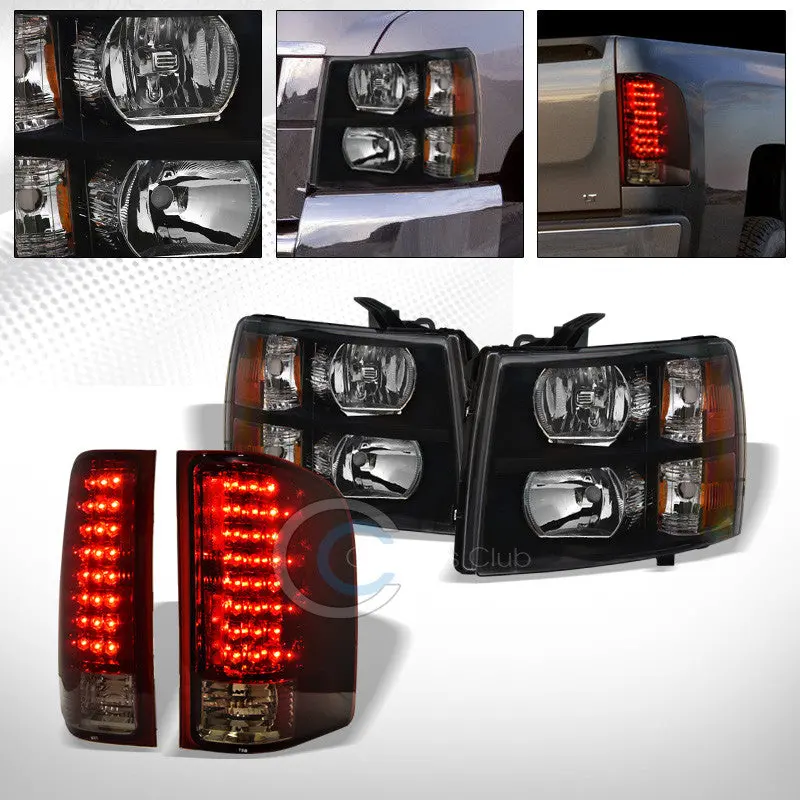 Matte Black Headlights With Amber Turn Indicators And Led Tail/Brake Lights For 2007–2014 Chevrolet Silverado Trucks 1