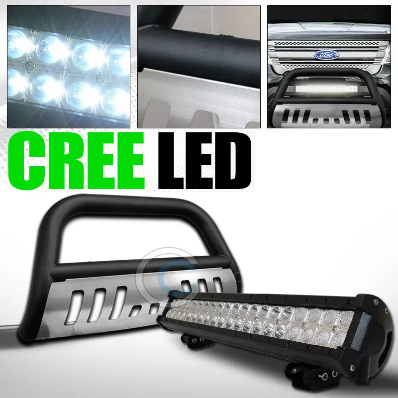 Matte Black Steel Bull Bar Grille Guard With Skid Plate And 120W Cree Led Fog Lights For 2011–2019 Ford Explorer 1