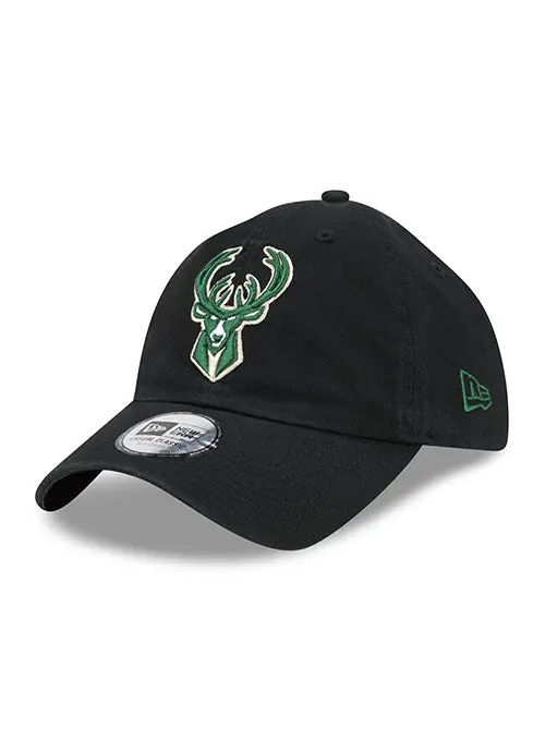New Era Casual Classic Icon Black Milwaukee Bucks Adjustable Cap 1