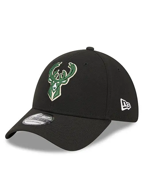 New Era Icon 39Thirty Black Milwaukee Bucks Flex Fit Cap 1