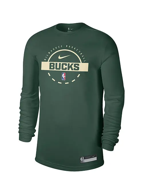 Nike 2025–26 Practice Green Milwaukee Bucks Long Sleeve Tee 1