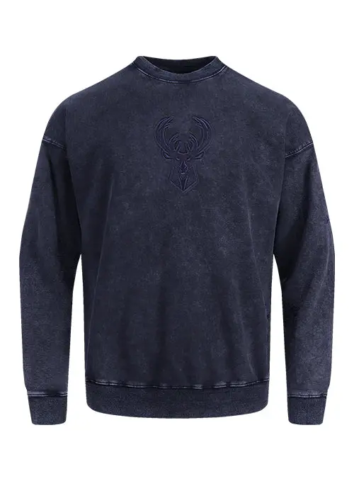 Pro Standard Classic Navy Washed Milwaukee Bucks Crewneck Sweatshirt 1