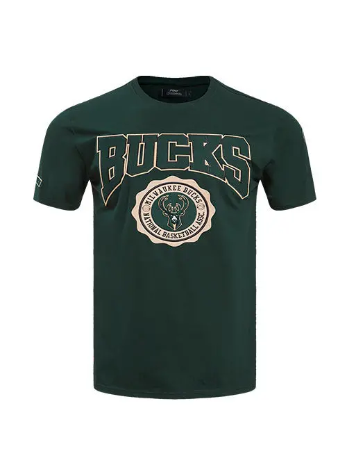Pro Standard Crest Emblem T-Shirt – Minimalist Green Milwaukee Bucks Style 1