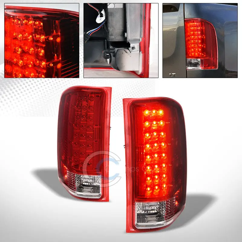 Red/Clear Led Rear Tail And Brake Light Assembly For 2007–2014 Chevrolet Silverado 1500/2500/3500 1