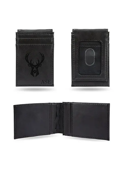 Rico Personalized Black Front Pocket Wallet – Milwaukee Bucks Theme 1