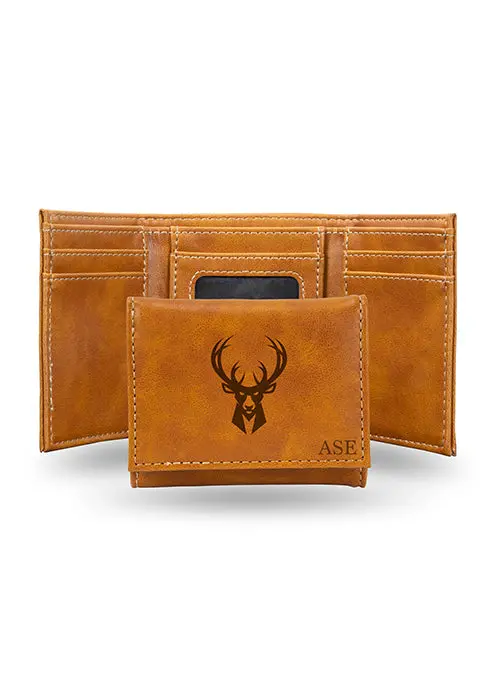 Rico Personalized Trifold Brown Wallet – Milwaukee Bucks Logo 1