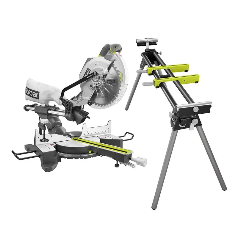 Ryobi 10-Inch Corded Sliding Miter Saw (15A) With Led Guide And Adjustable Height Stand 1