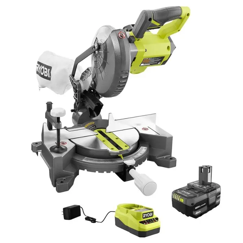 Ryobi One+ 18V 7-1/4" Cordless Compound Miter Saw Kit With 4.0Ah Battery And Charger 1