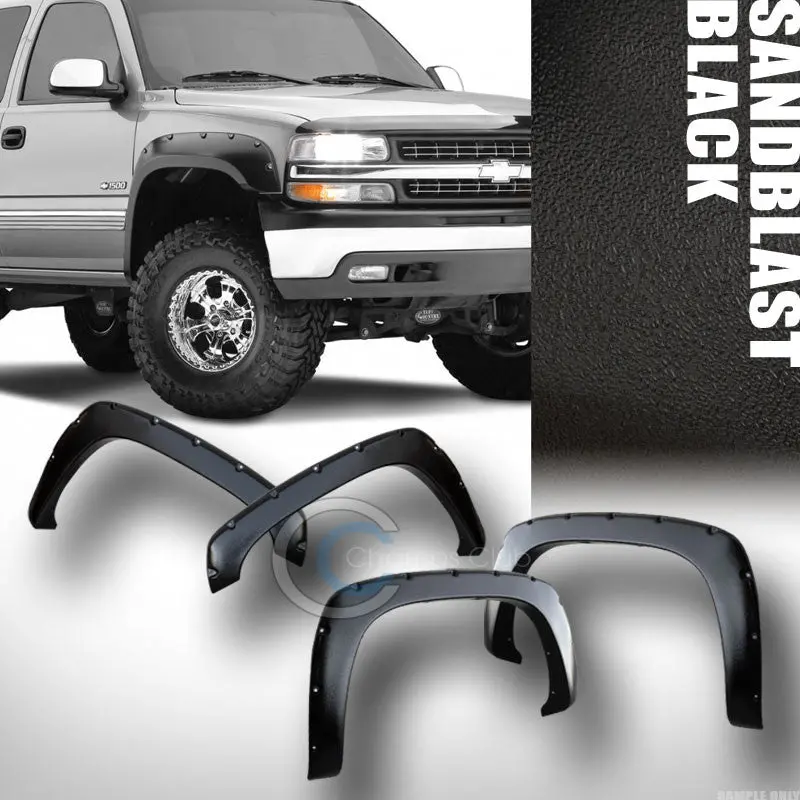Sandblasted Black Pocket-Rivet Fender Flare Covers For 1999–2007 Chevrolet Silverado & Gmc Sierra Extended/Standard Cab Models 1