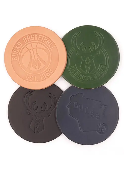 Set Of 4 Milwaukee Bucks Leather Coasters 1