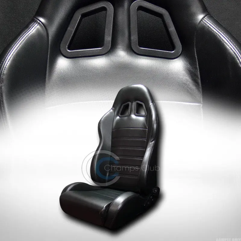 Single Sp Black-Stitch Pvc Leather Racing Bucket Seat – Reclining Design With Integrated Slider (C01) 1
