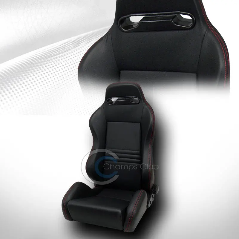 Single T-R Style Black Pvc Leather Racing Bucket Seat – Reclining Design With Integrated Slider – Model C01 1